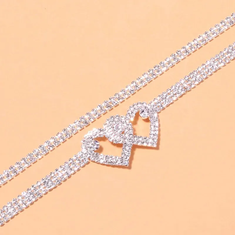 Kawaii Sparkling Heart Anklet 💖✨ – Trendy Cubic Zirconia Barefoot Sandals for Women