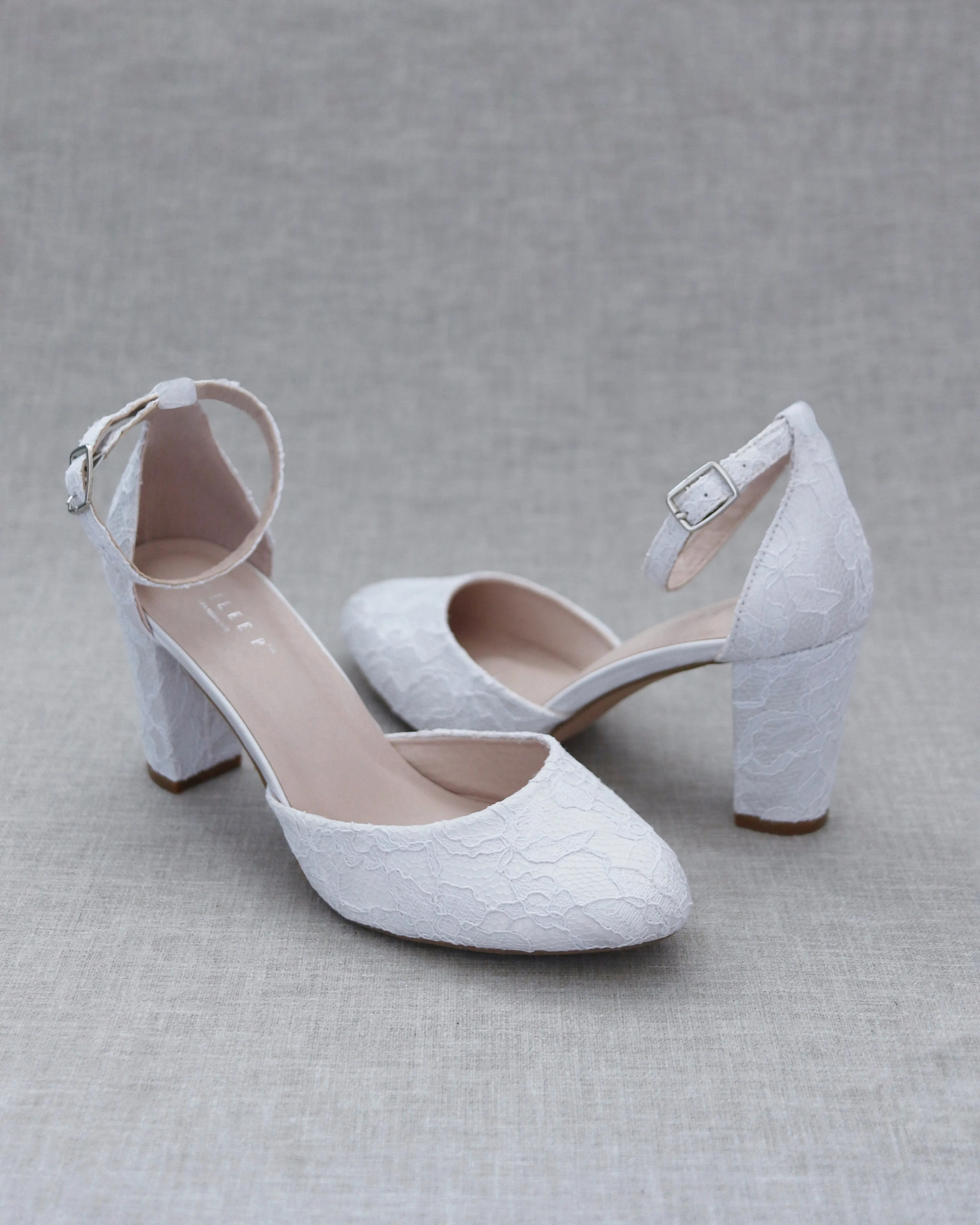 Lace Block Heel with Ankle Strap