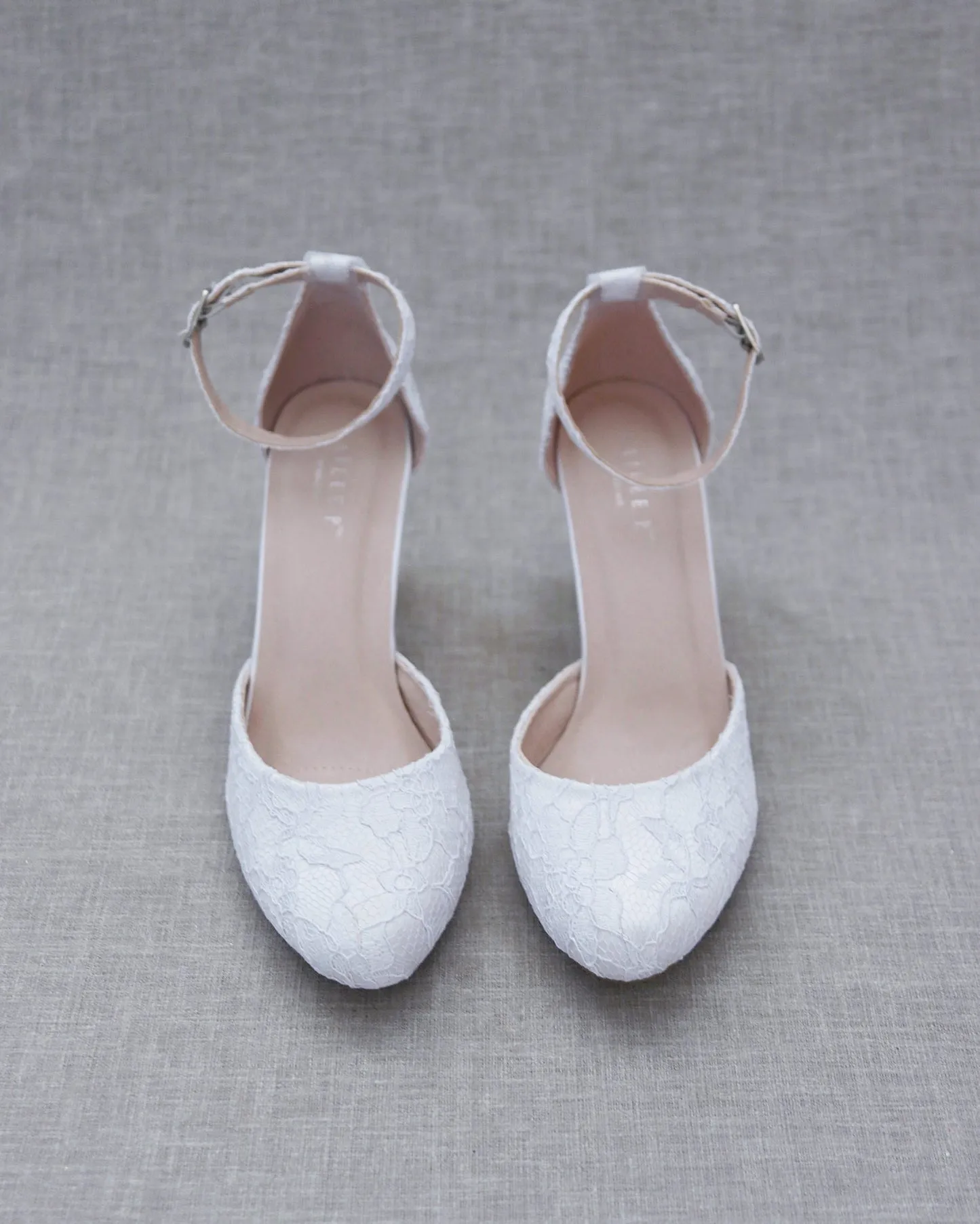 Lace Block Heel with Ankle Strap