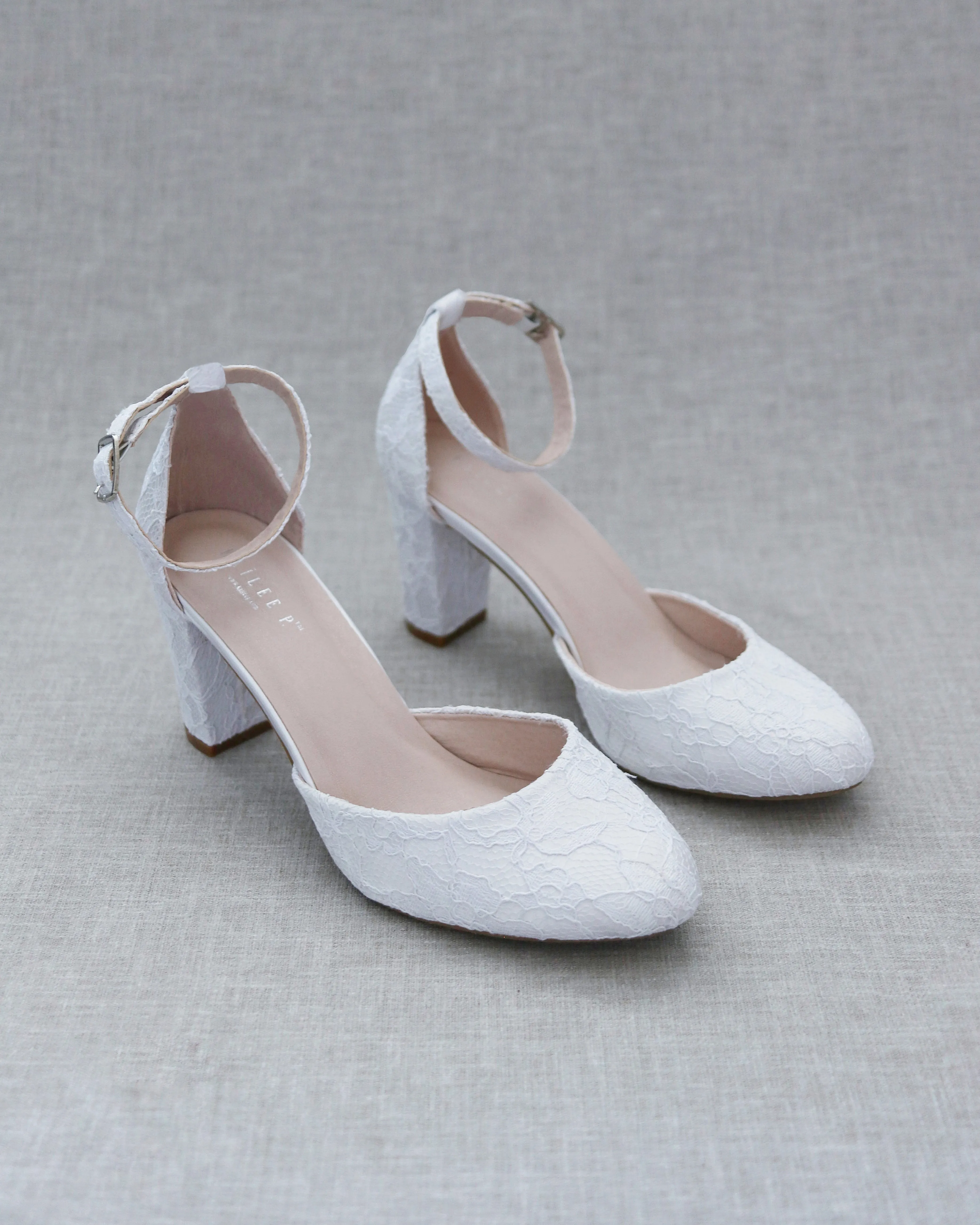 Lace Block Heel with Ankle Strap