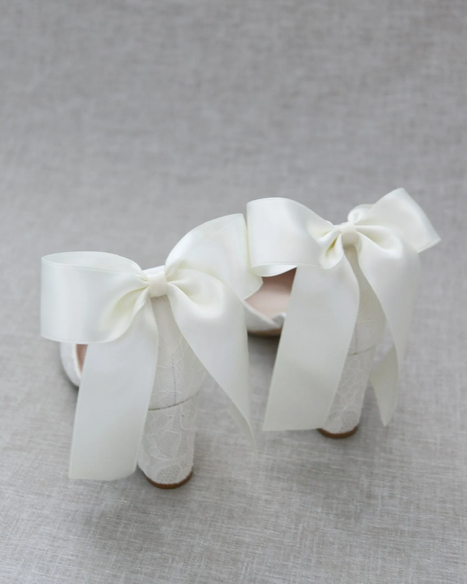 Lace Block Heel with Satin Back Bow