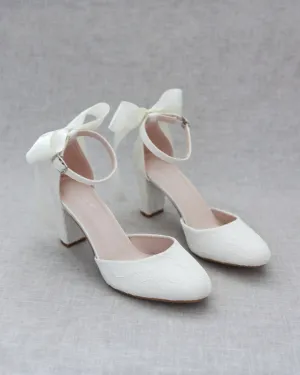 Lace Block Heel with Satin Back Bow