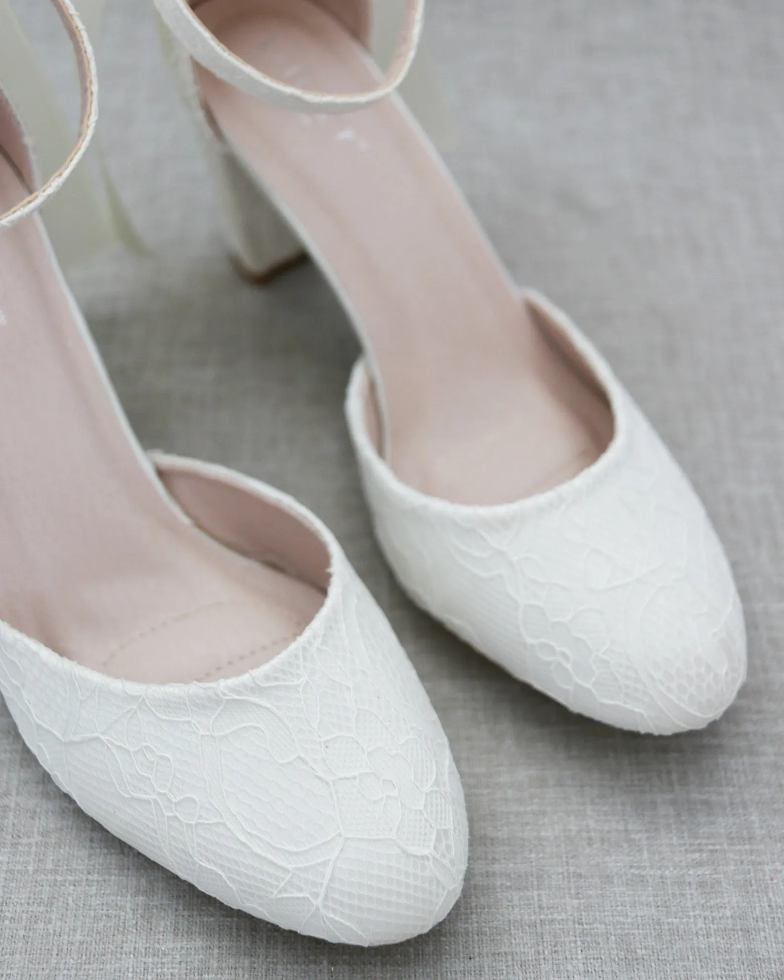 Lace Block Heel with Satin Back Bow