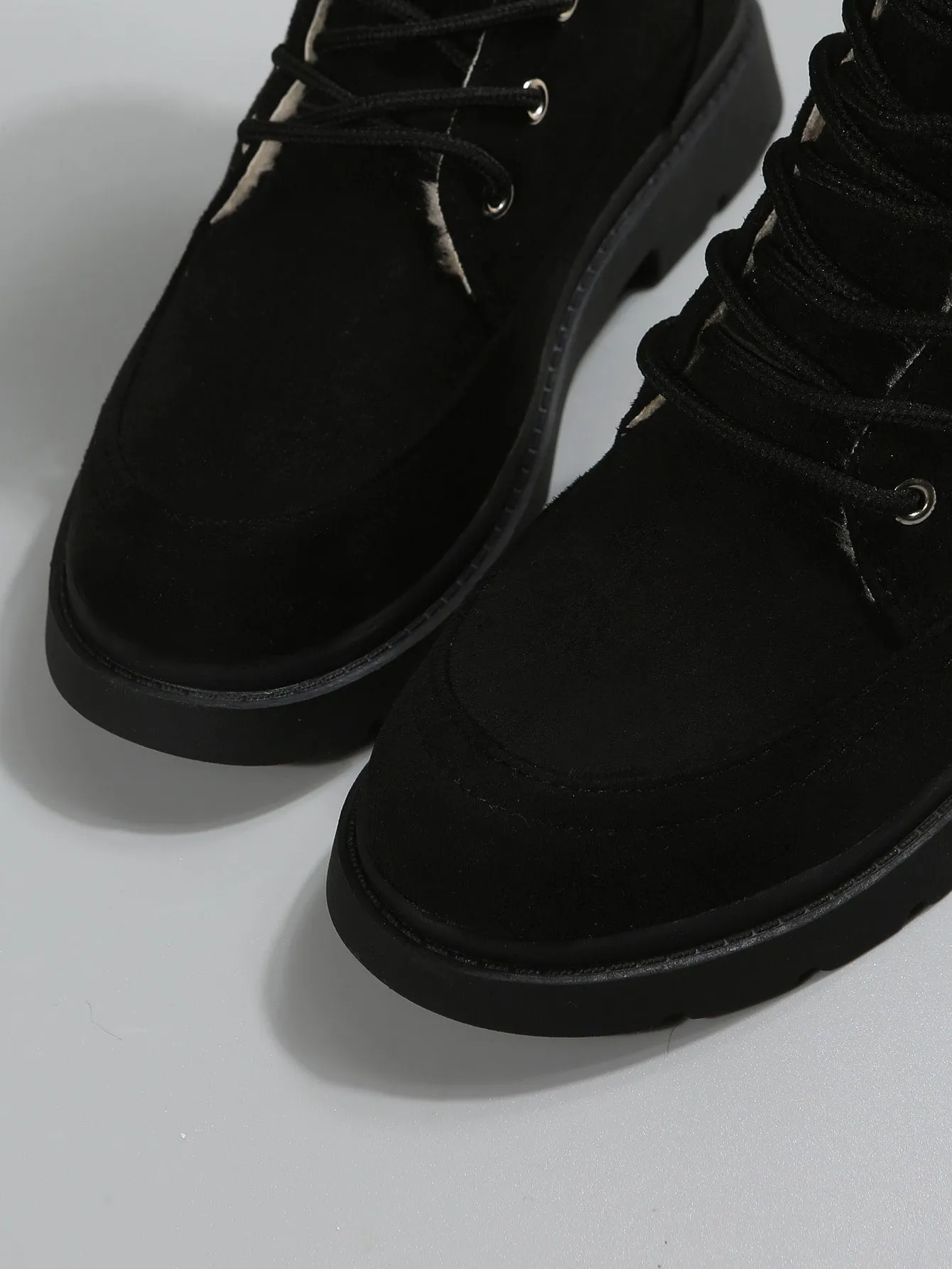 Lace-up Front Thermal Lined Faux Suede Snow Boots - Black