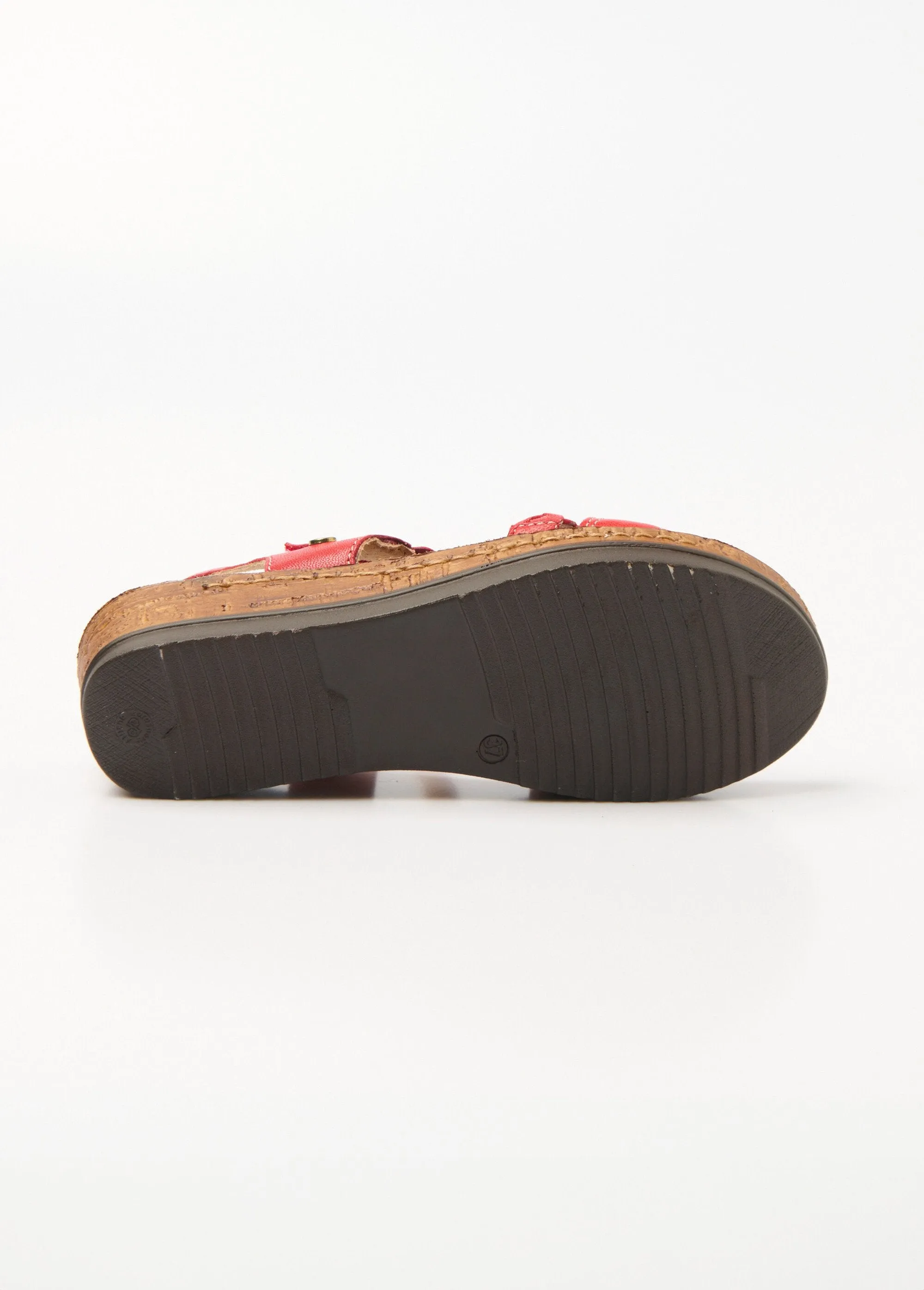 Leather strap sandals with cork wedge sole