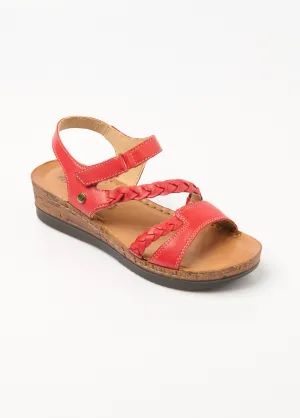 Leather strap sandals with cork wedge sole