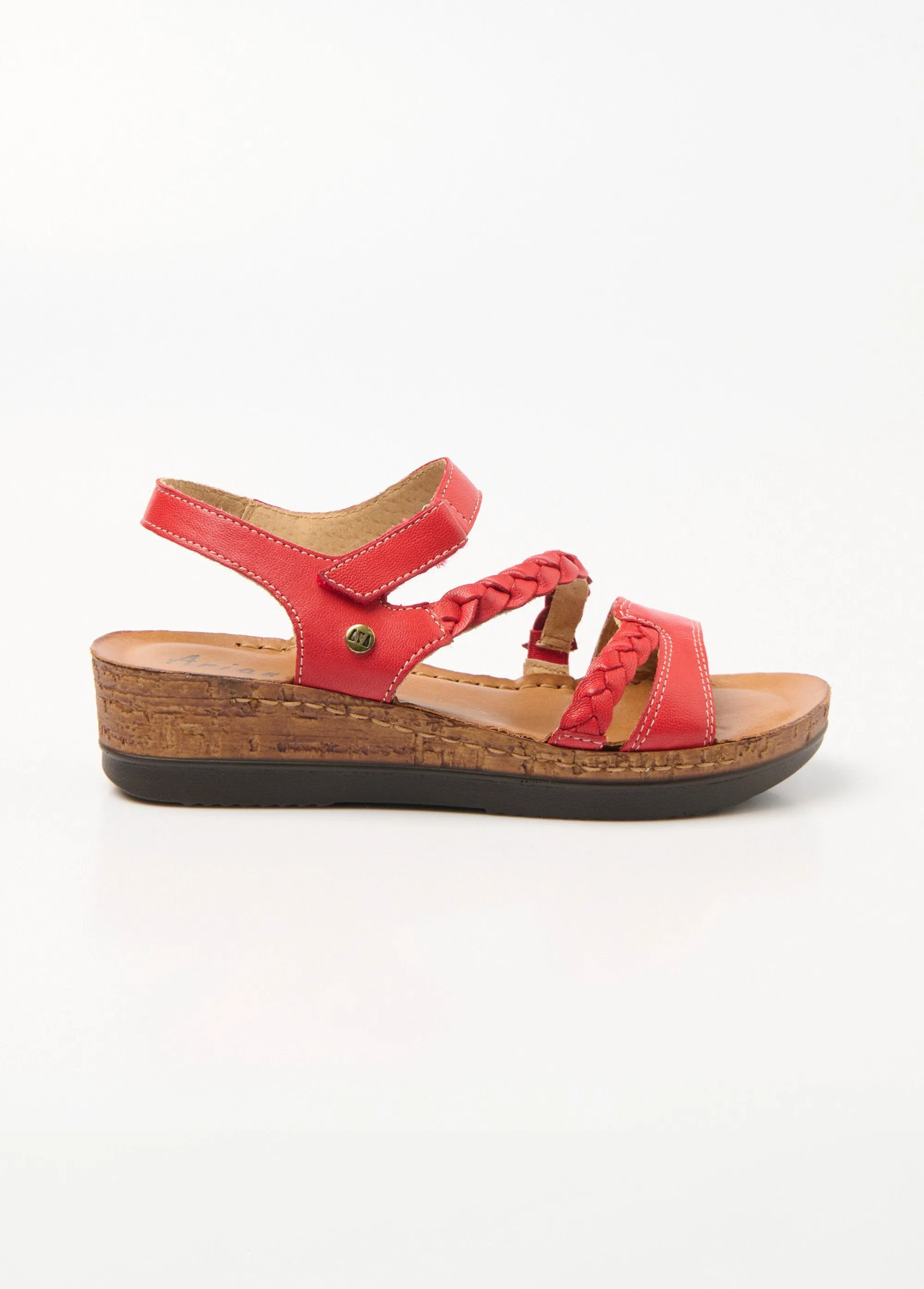Leather strap sandals with cork wedge sole
