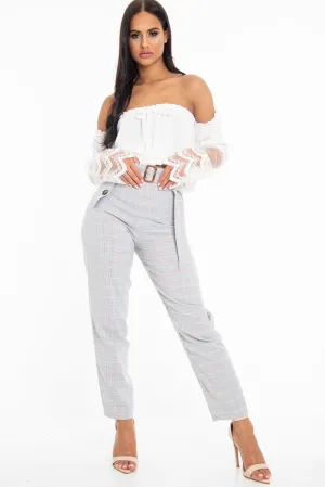 Light Blue and Brown Check Tapered Trousers - Caddy