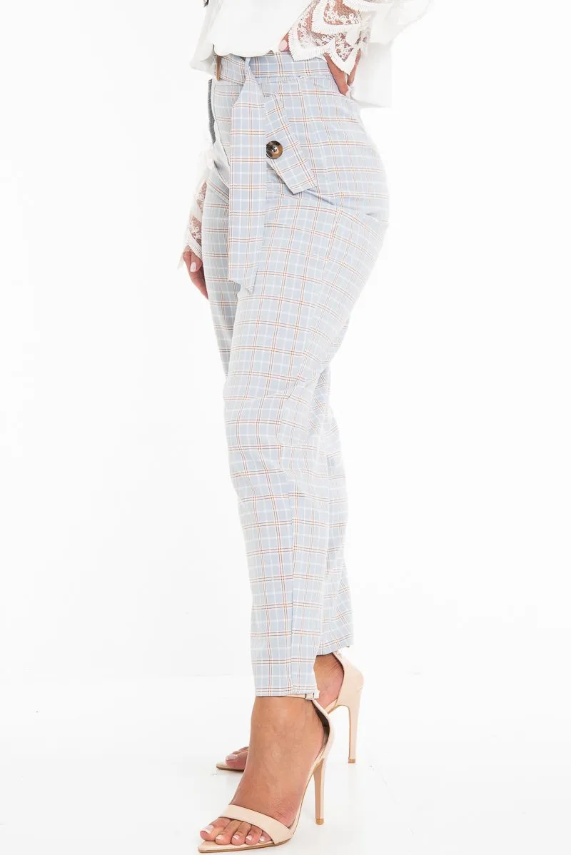 Light Blue and Brown Check Tapered Trousers - Caddy