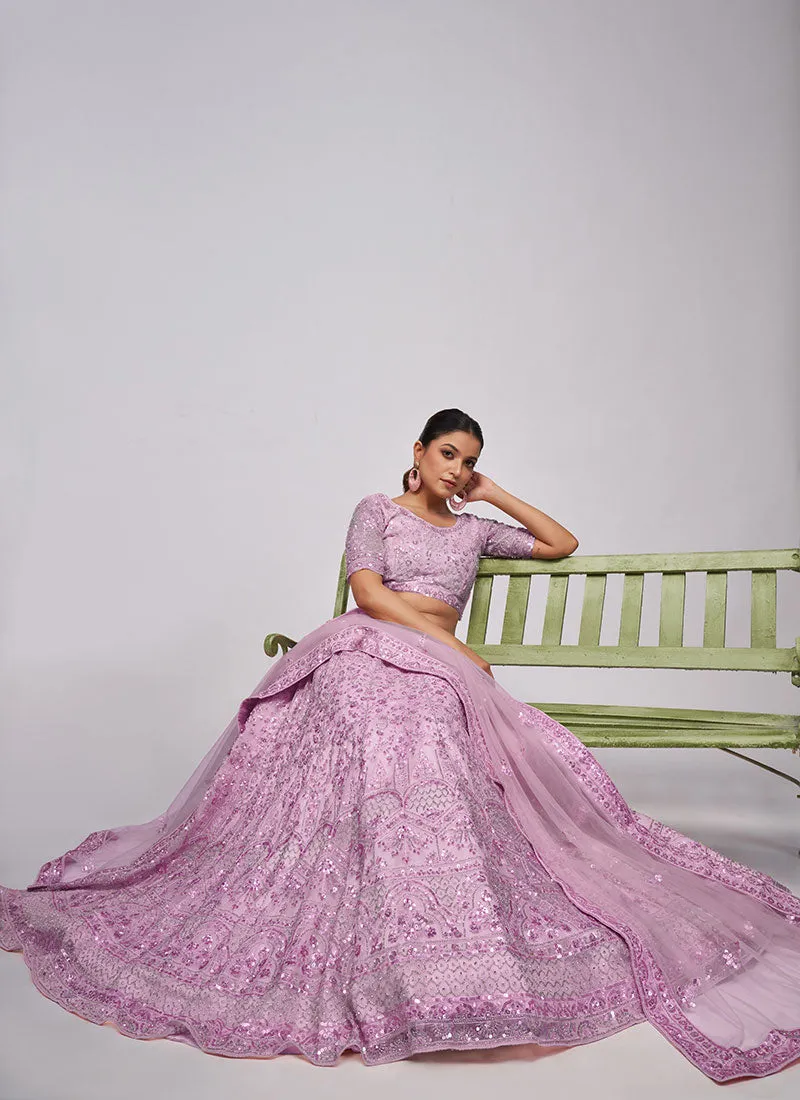 Lilac Purple Sequence Embroidery Wedding Lehenga Choli