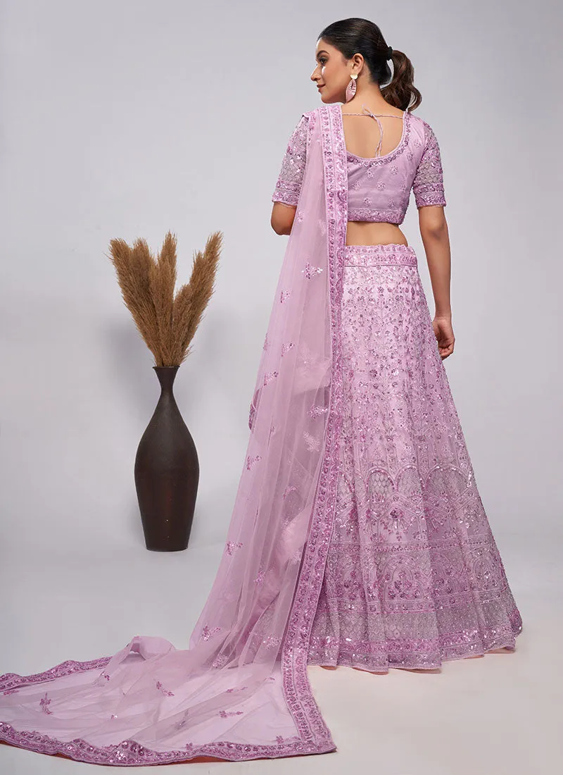 Lilac Purple Sequence Embroidery Wedding Lehenga Choli