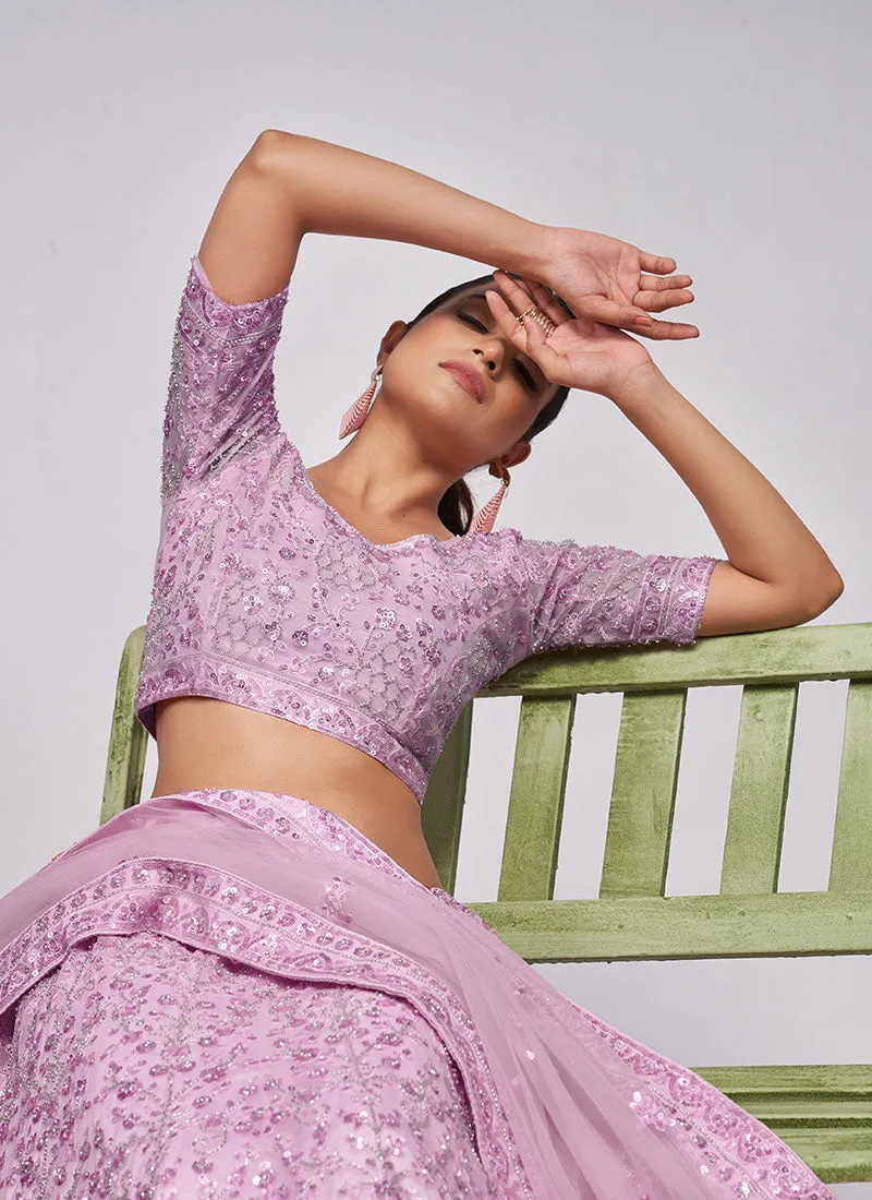 Lilac Purple Sequence Embroidery Wedding Lehenga Choli