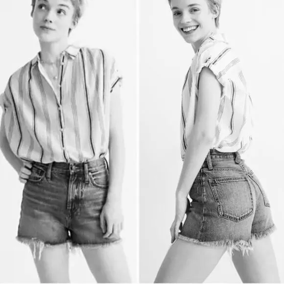 MADEWELL Perfect Jean Short Denim Distressed Cutoffs Washed Black Grey 31
