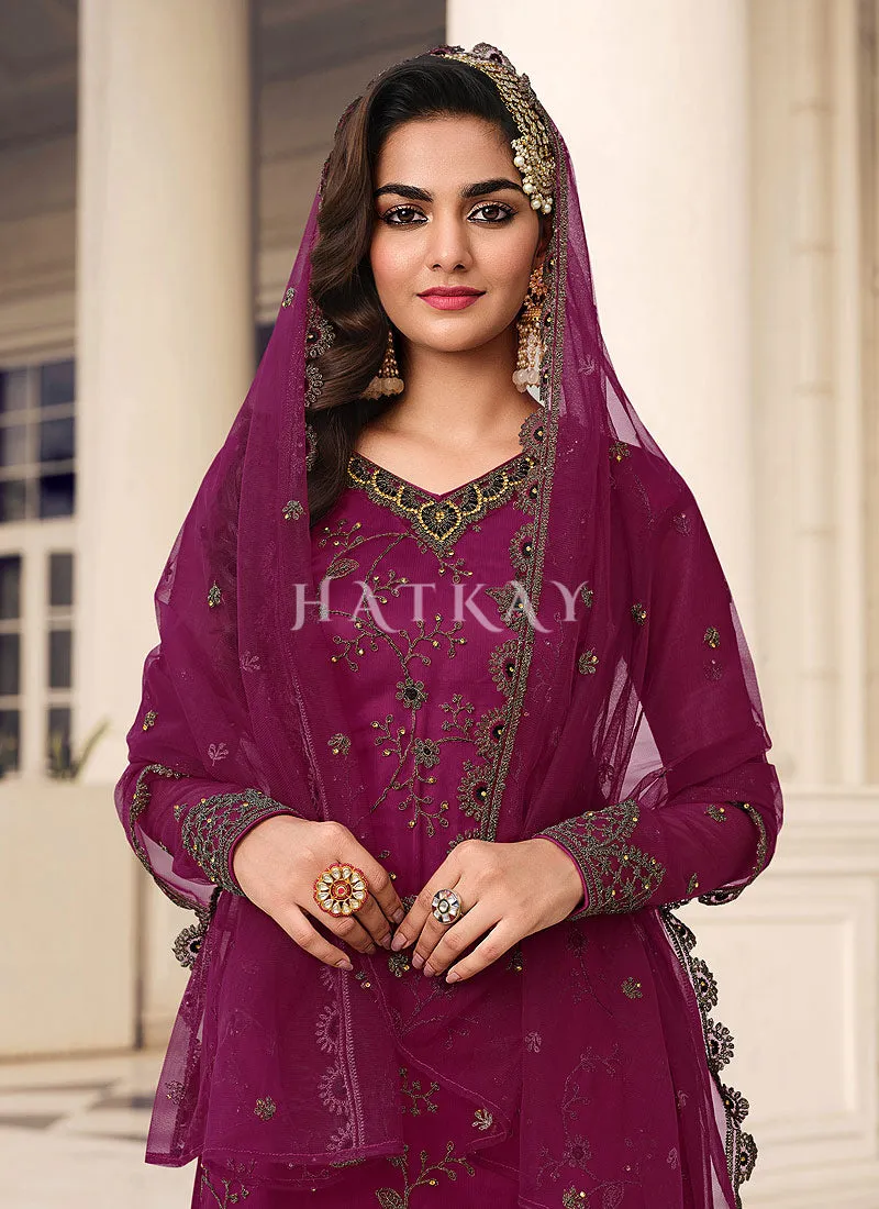 Magenta Embroidered Pakistani Pant Style Salwar Suit