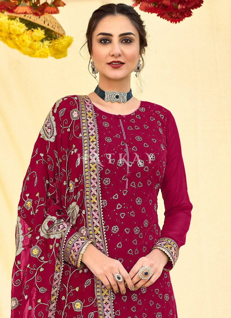Magenta Multi Embroidery Traditional Pant Suit