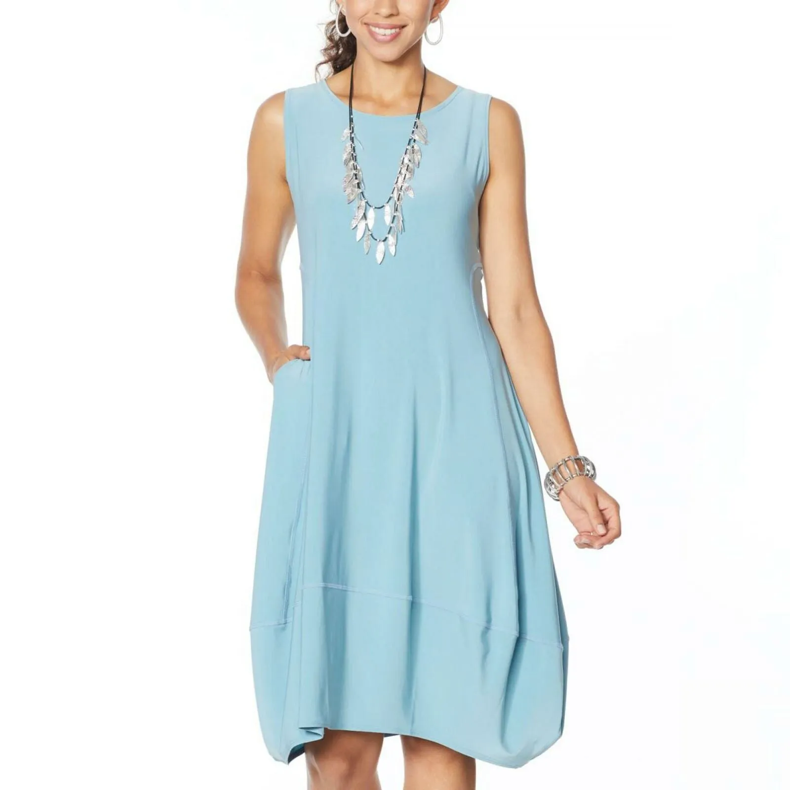 MarlaWynne Women's Petite Matte Jersey Sleeveless Dress With Pockets