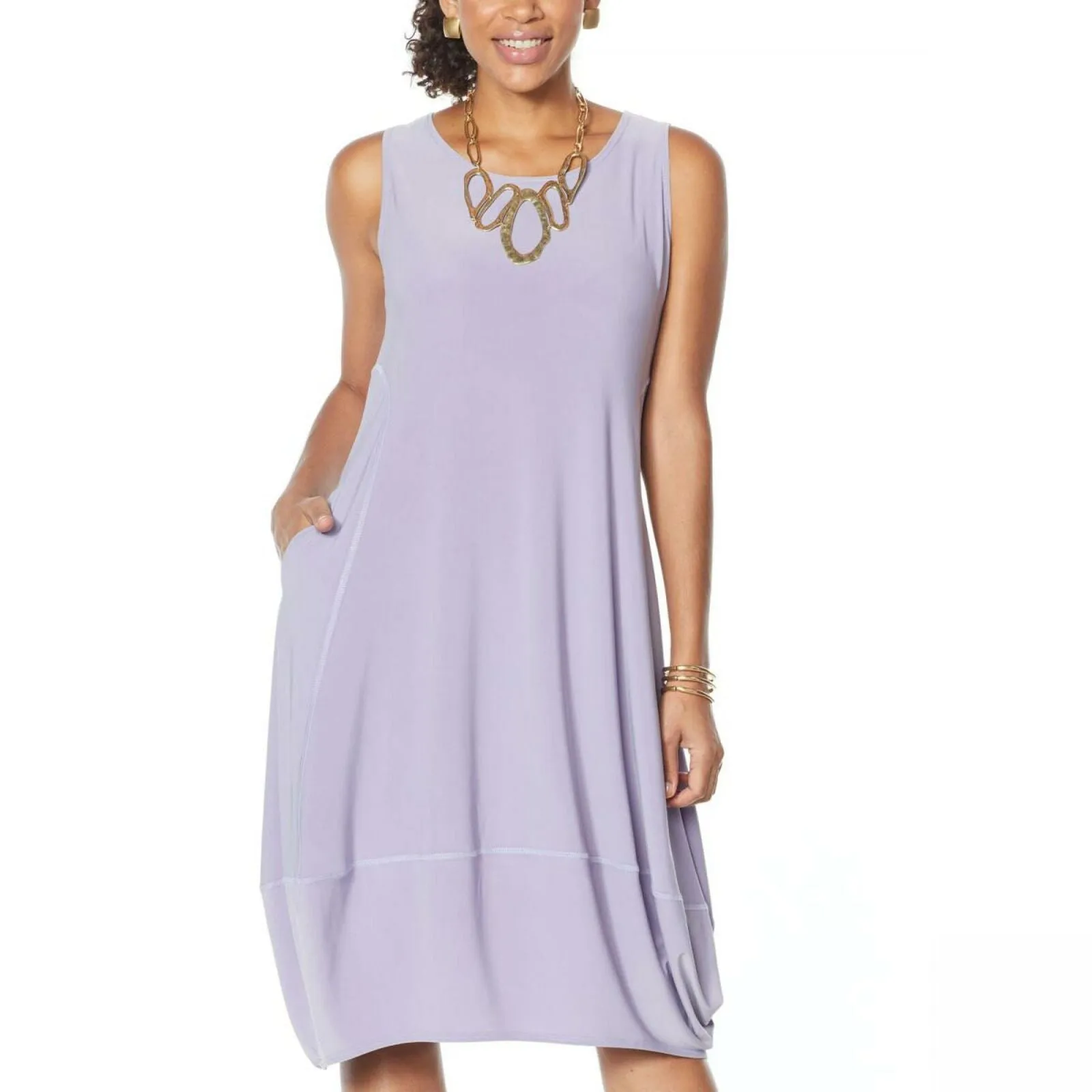 MarlaWynne Women's Petite Matte Jersey Sleeveless Dress With Pockets