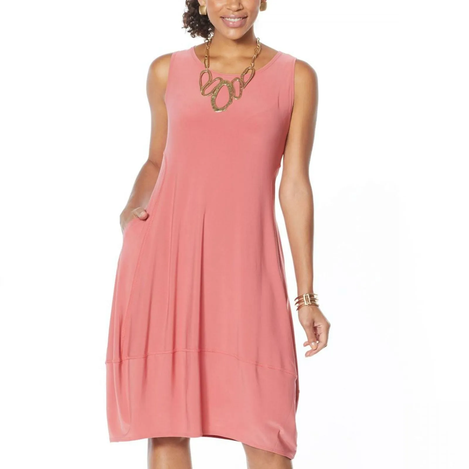 MarlaWynne Women's Petite Matte Jersey Sleeveless Dress With Pockets