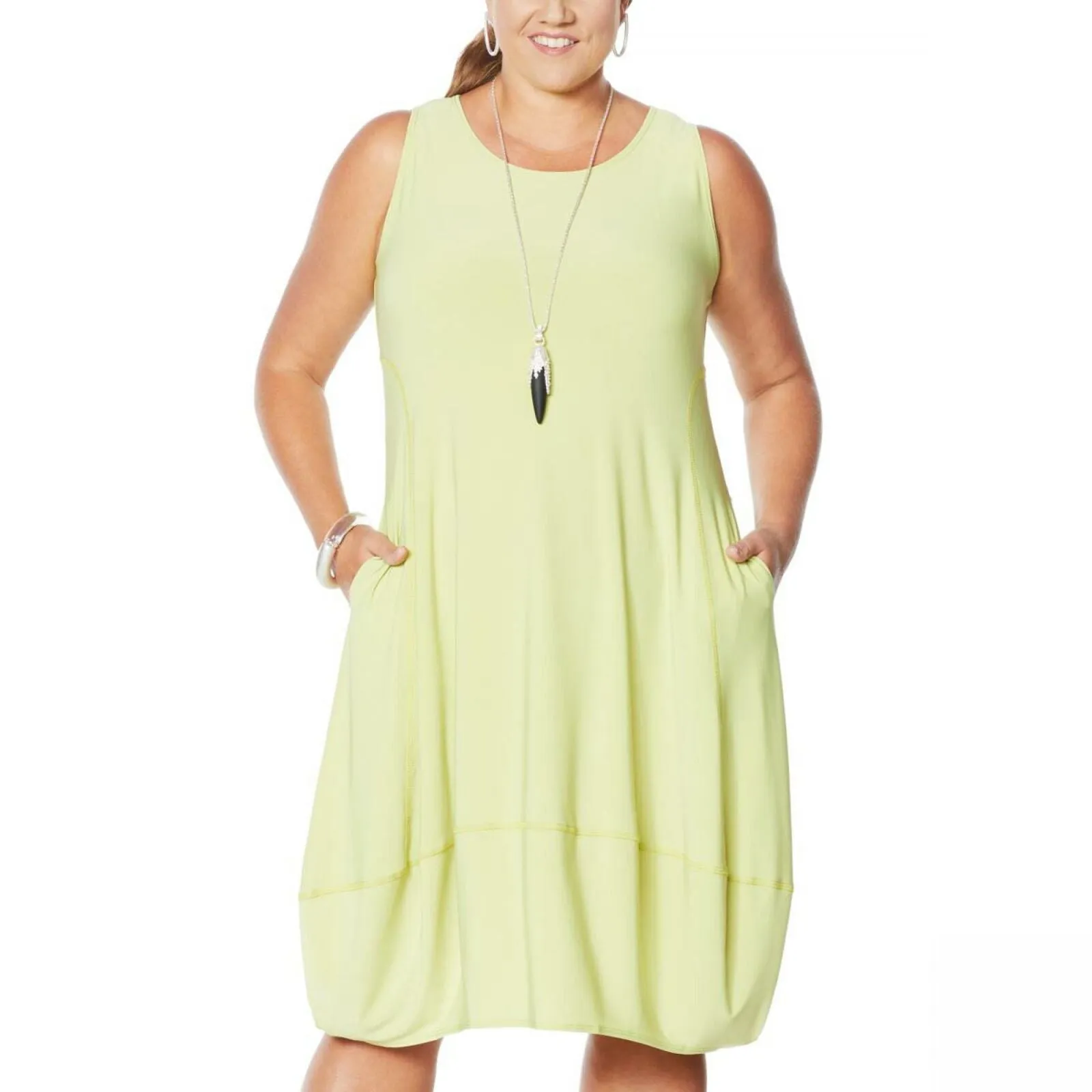 MarlaWynne Women's Petite Matte Jersey Sleeveless Dress With Pockets