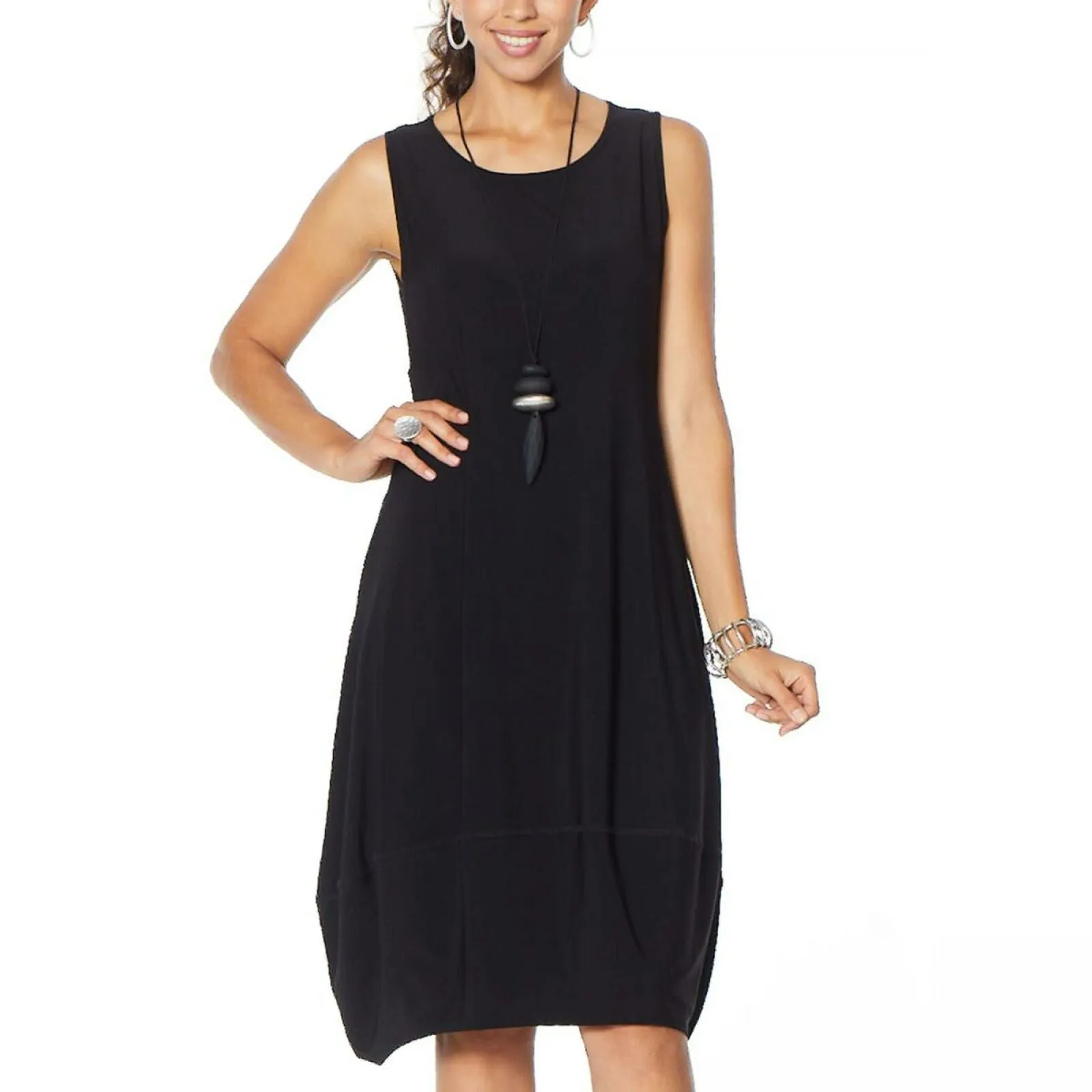 MarlaWynne Women's Petite Matte Jersey Sleeveless Dress With Pockets
