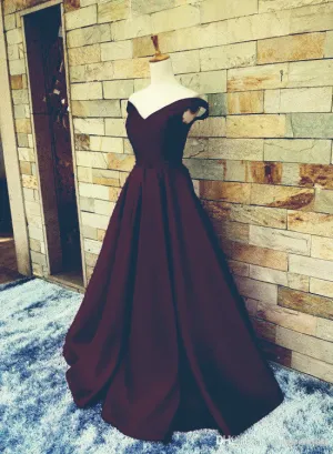 Maroon Satin Prom Dress, Junior Prom Gowns, Elegant Party Dresses