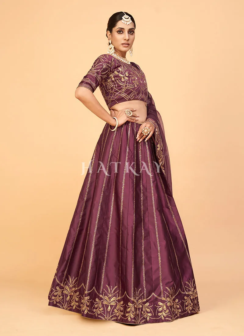 Maroon Sequence Embroidered Wedding Silk Lehenga Choli