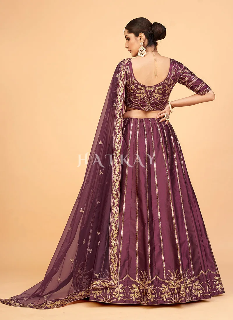 Maroon Sequence Embroidered Wedding Silk Lehenga Choli