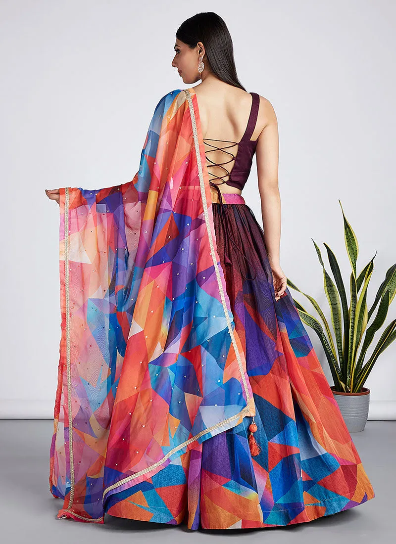 Maroon Sequence Embroidery Printed Lehenga Choli And Dupatta