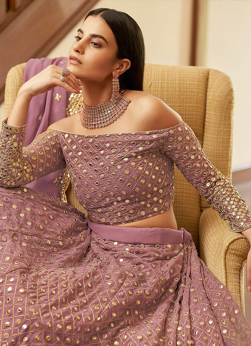 Mauve Foil Mirror Embroidered Indian Wedding Lehenga