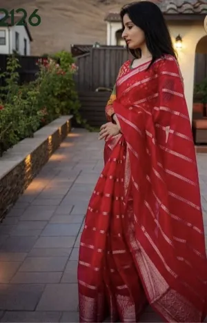 Mehroon Red Festive Elegant Banarasi Kora Silk Saree