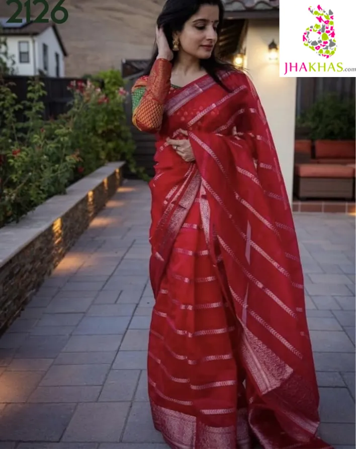 Mehroon Red Festive Elegant Banarasi Kora Silk Saree