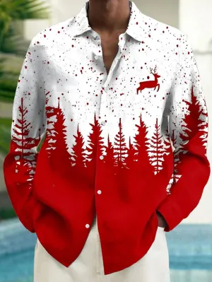 Men's Christmas Print Button Long Sleeve Shirt