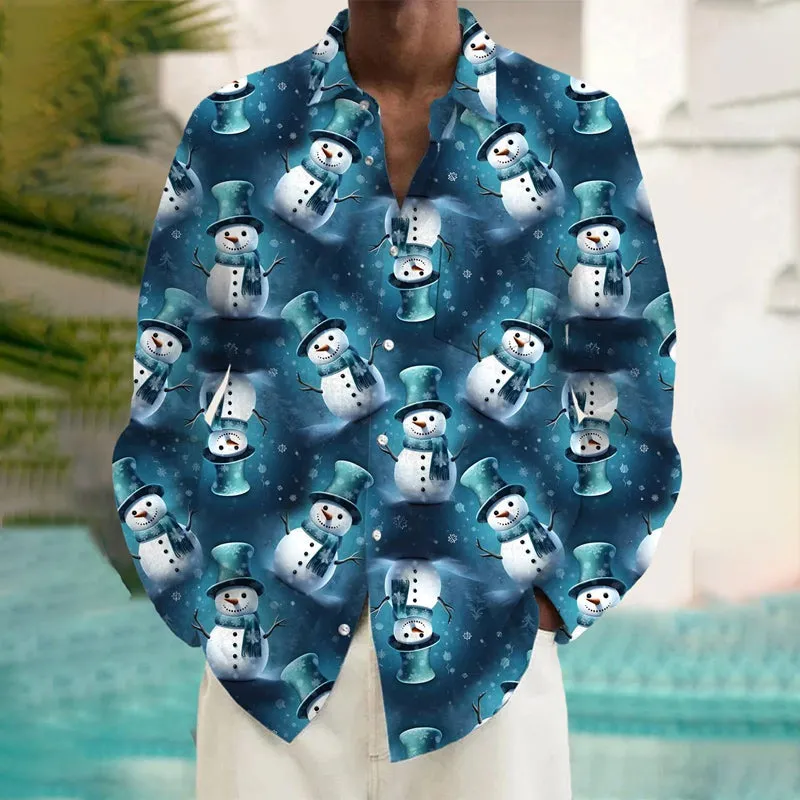 Men's Christmas Snowman 3D Digital Print Long Sleeve Shirt