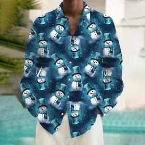 Men's Christmas Snowman 3D Digital Print Long Sleeve Shirt