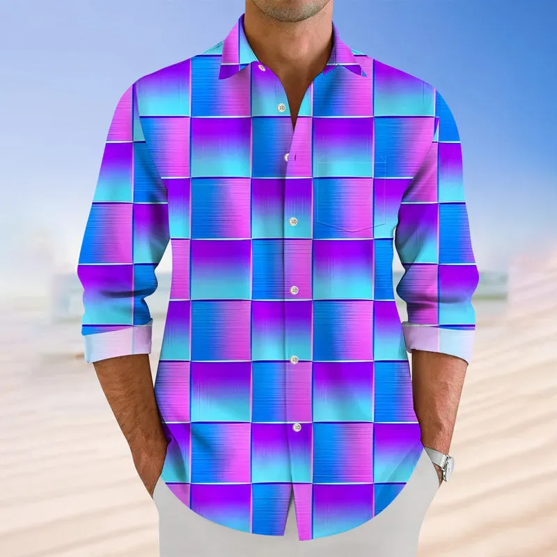 Men's Hawaiian Geometric Gradient 3D Print Long Sleeve Shirt