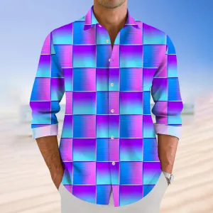 Men's Hawaiian Geometric Gradient 3D Print Long Sleeve Shirt