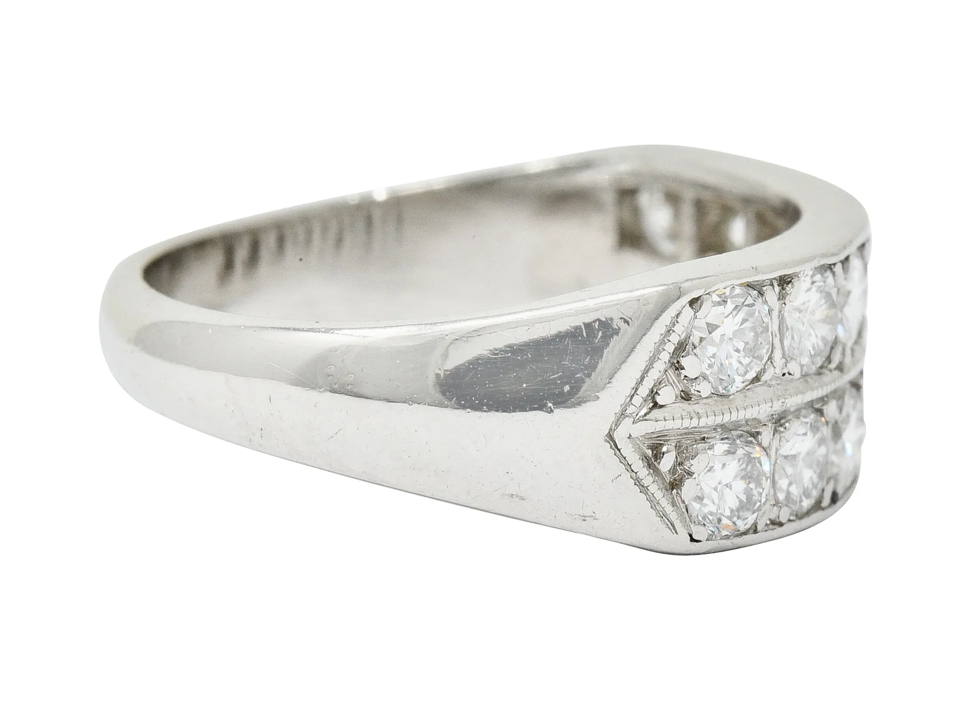Mid-Century 1.50 CTW Diamond Platinum Band Ring Circa 1950
