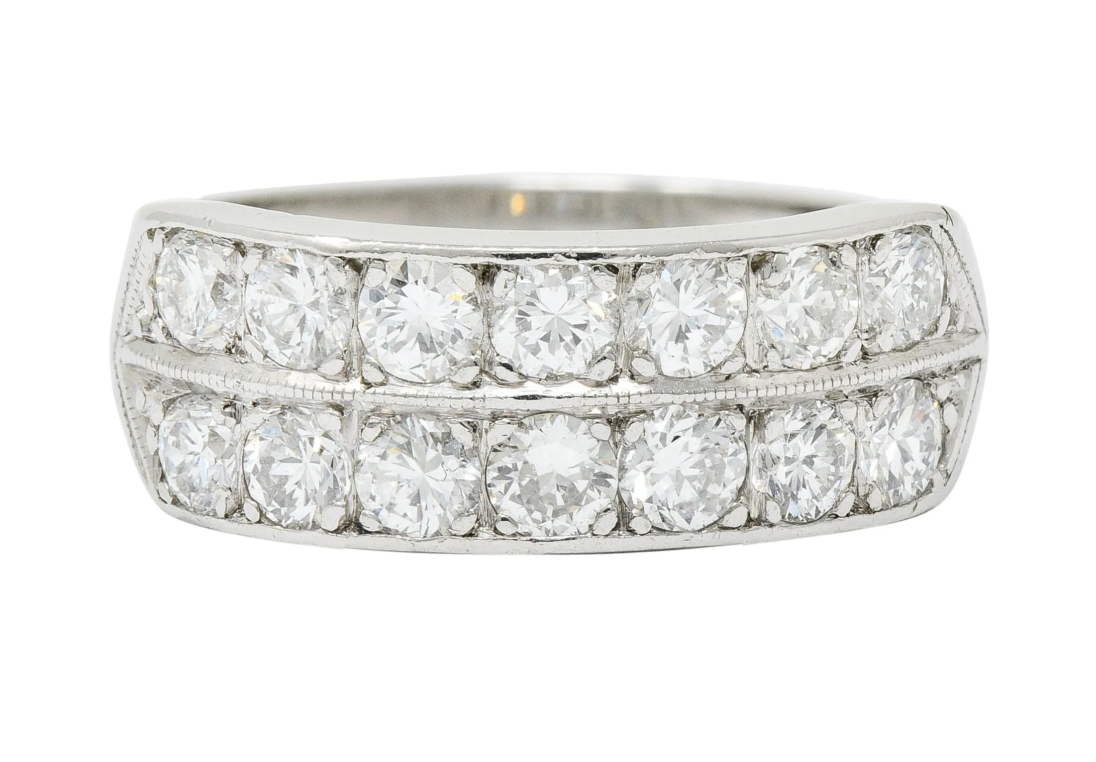 Mid-Century 1.50 CTW Diamond Platinum Band Ring Circa 1950