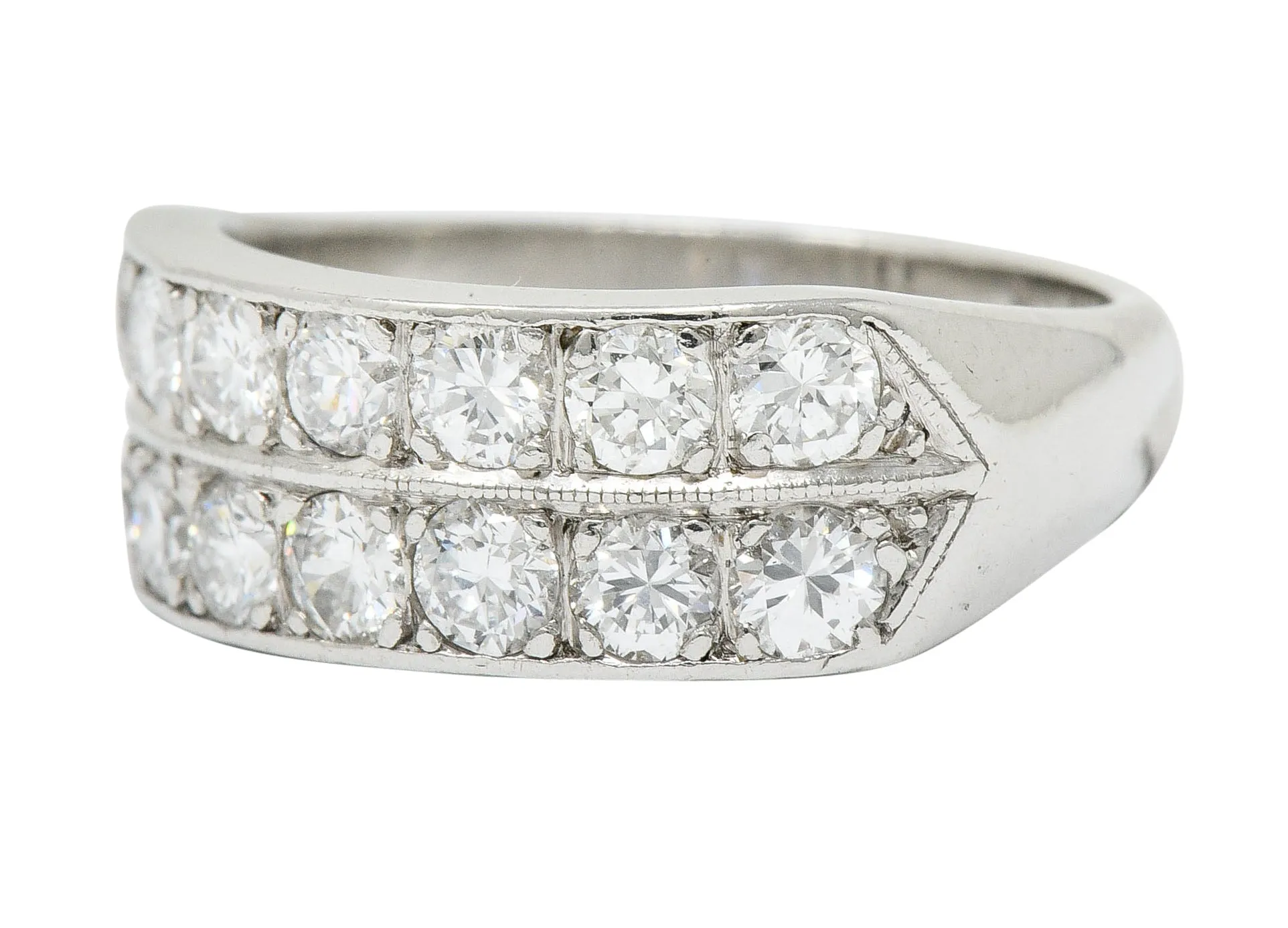 Mid-Century 1.50 CTW Diamond Platinum Band Ring Circa 1950