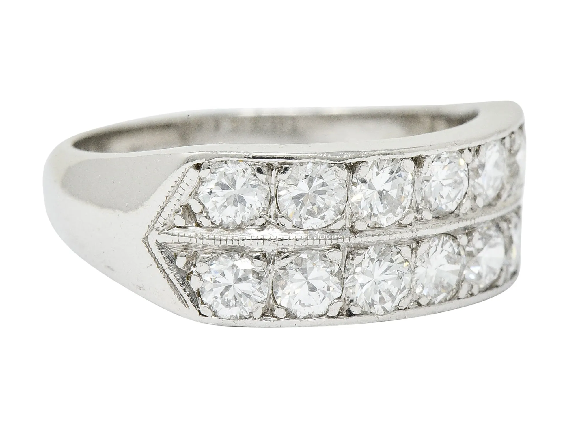Mid-Century 1.50 CTW Diamond Platinum Band Ring Circa 1950