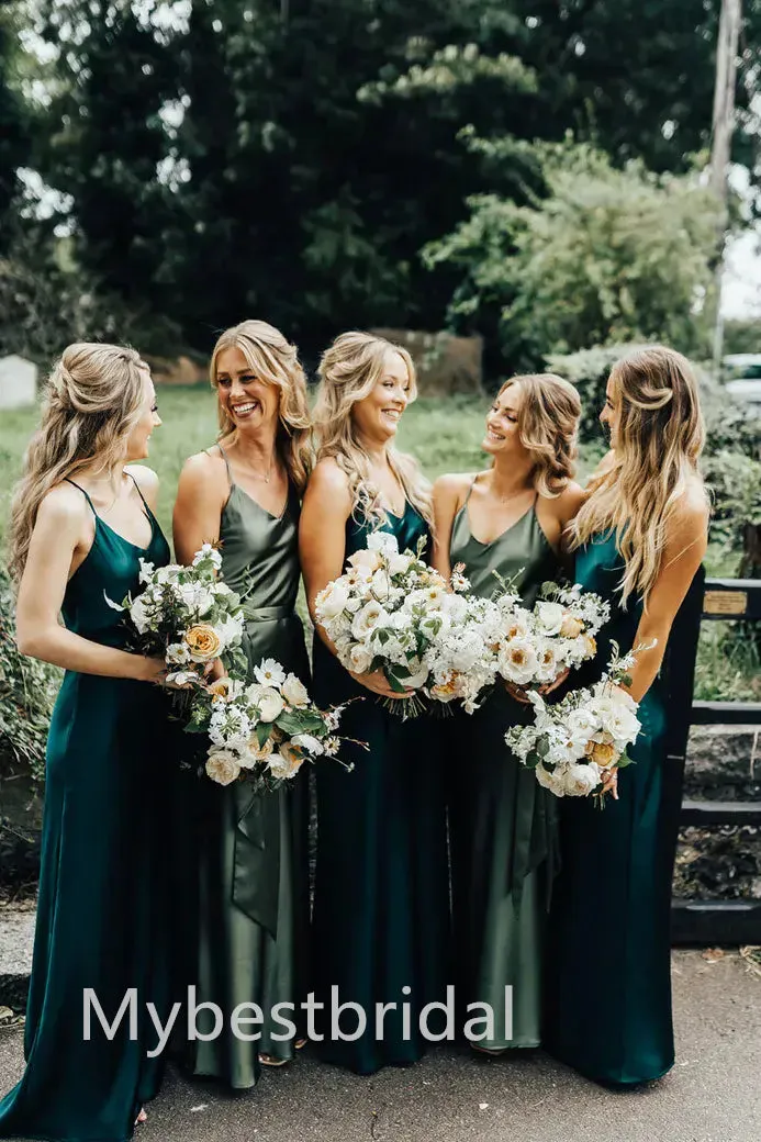 Mismatched Elegant Sleeveless V-neck A-line Bridesmaid Dressess, BDS0318