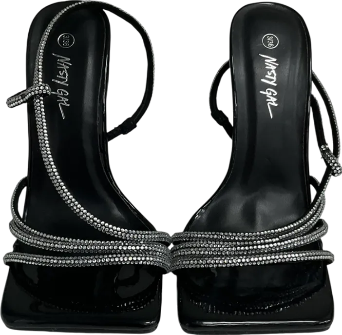 Nasty Gal Black Square Toe Diamanté  Stiletto Heels UK 3 EU 36 👠