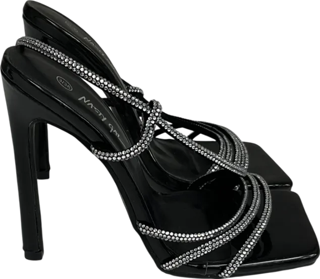 Nasty Gal Black Square Toe Diamanté  Stiletto Heels UK 3 EU 36 👠