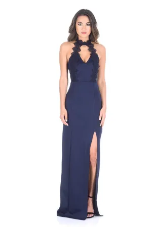 Navy Crochet Top Maxi dress with Thigh High Split