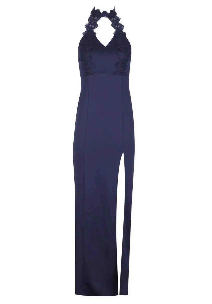 Navy Crochet Top Maxi dress with Thigh High Split