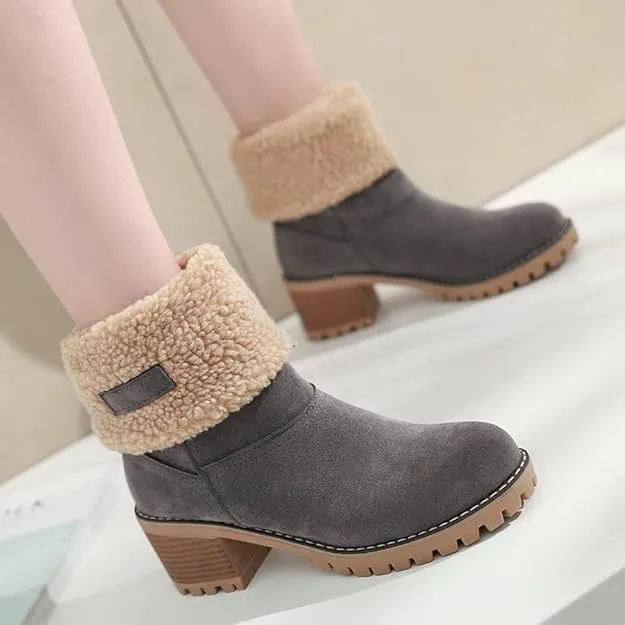 NEW Retails $43, MRKEWUNEY Women's Faux Fur Lined Winter Snow Boots, Grey, Sz 39 (7.5)