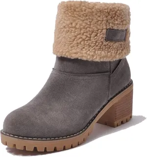 NEW Retails $43, MRKEWUNEY Women's Faux Fur Lined Winter Snow Boots, Grey, Sz 39 (7.5)
