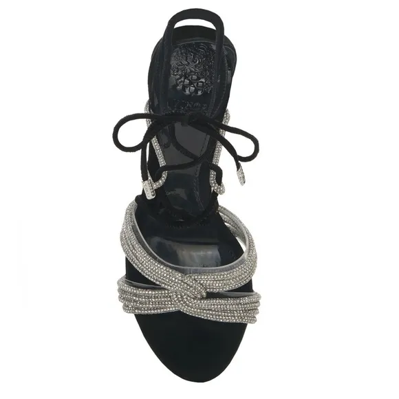 New Vince Camuto Aimery Sandal Heels Silver Sparkle Crystal Evening Sz 5
