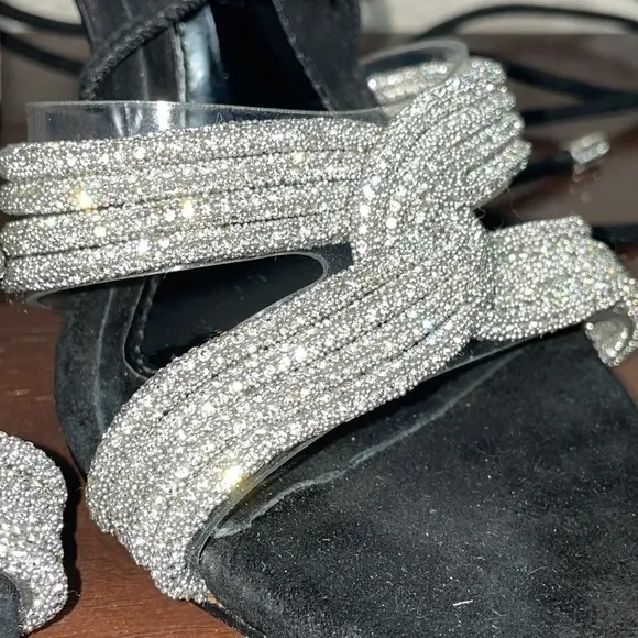 New Vince Camuto Aimery Sandal Heels Silver Sparkle Crystal Evening Sz 5