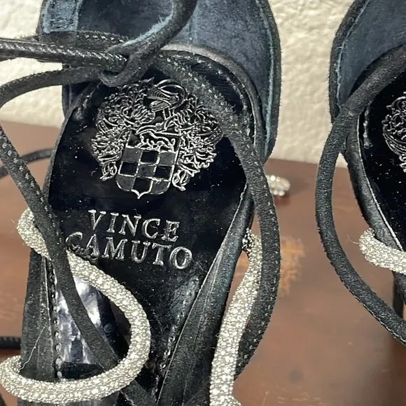 New Vince Camuto Aimery Sandal Heels Silver Sparkle Crystal Evening Sz 5